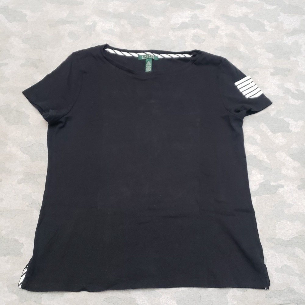 Lauren Ralph Lauren Top Womens XL Black Short Sleeve Minimalist